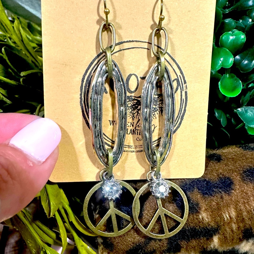 Peace Sign Dangle Earrings in Gold and Silver